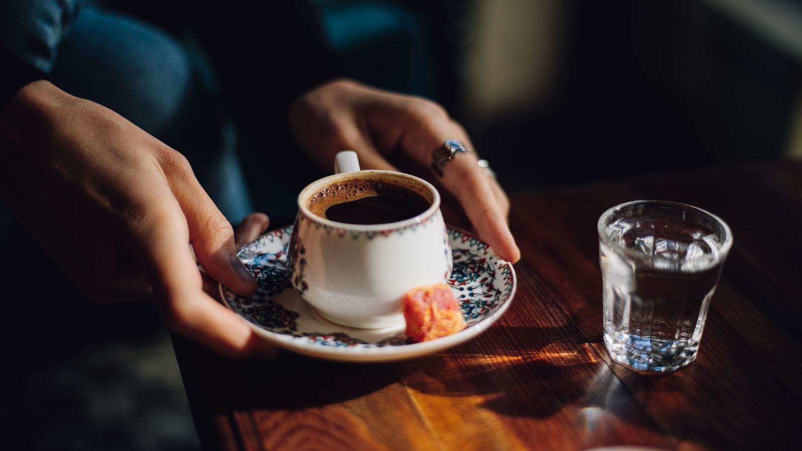 Turkish coffee is served in a cup without the pot