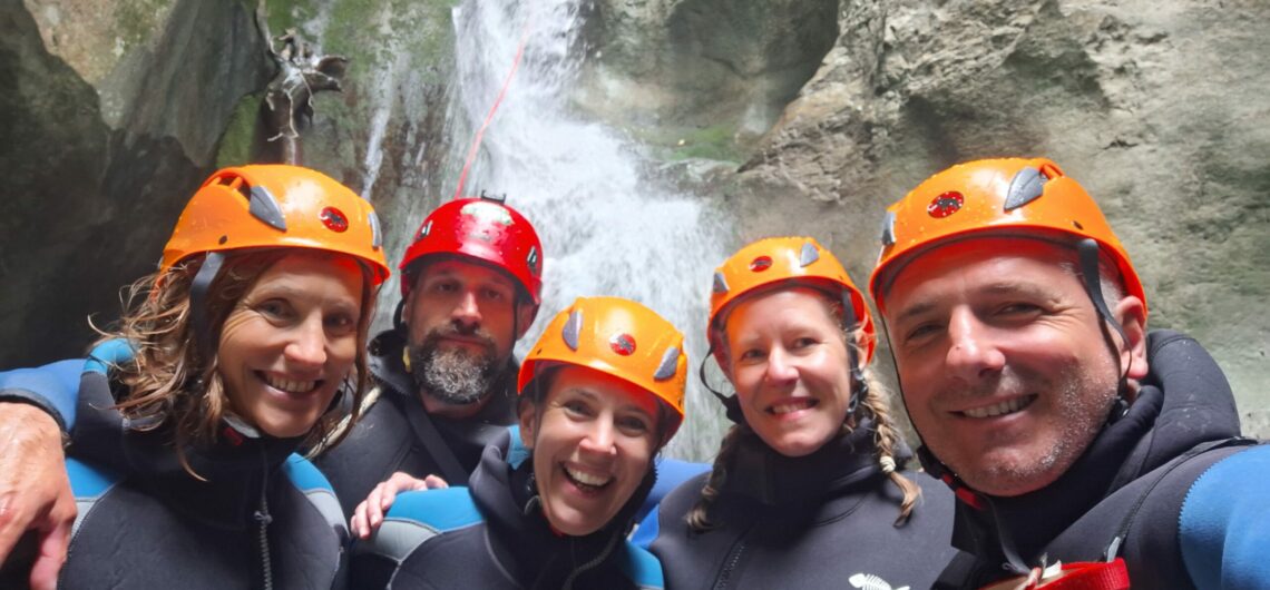 Adventure travel for solo travellers. Carly and the group canyoning in Tribuca Canyon, Serbia