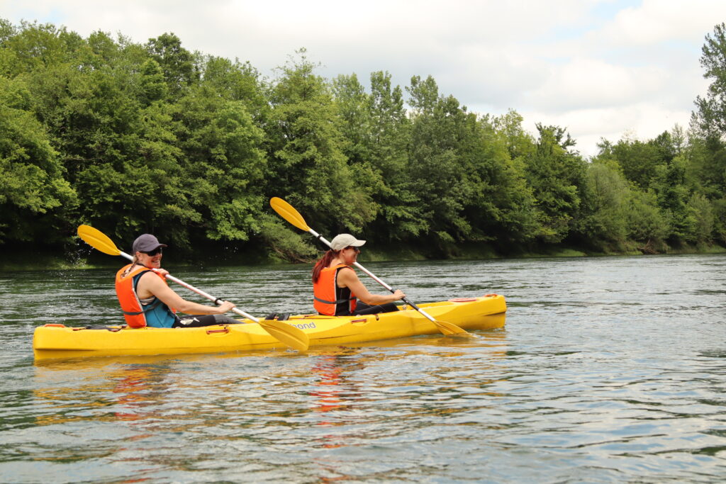 Adventure travel in Serbia - Carly and friend Dawn kayaking on the river Drina