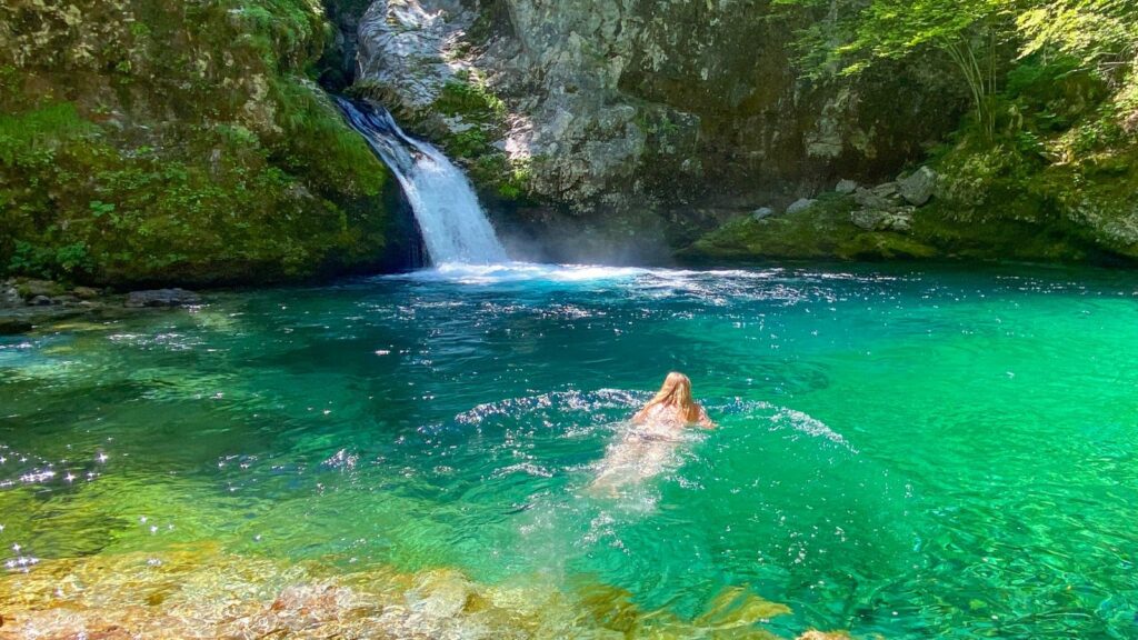 Cold water swimming in the Blue Eye, Theth, Albania