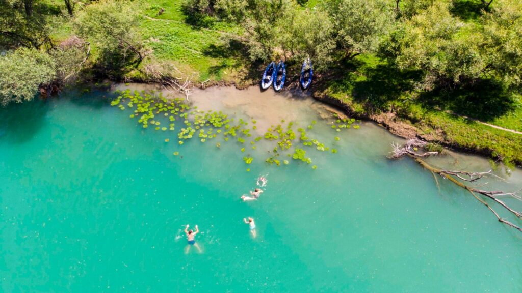 Wild swimming in the Moraca River, Montenegro