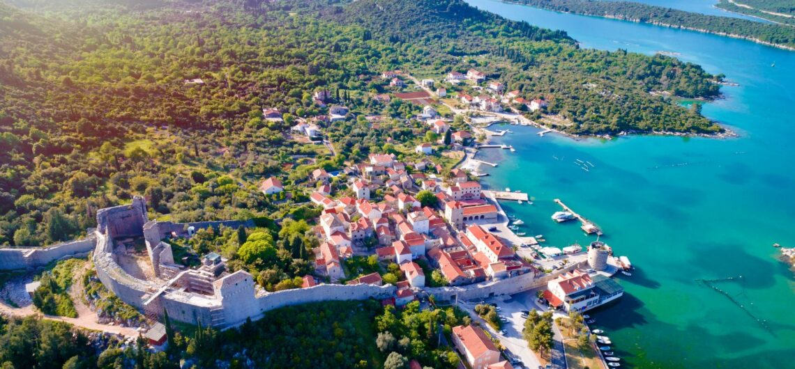 An aerial view of Ston, Croatia