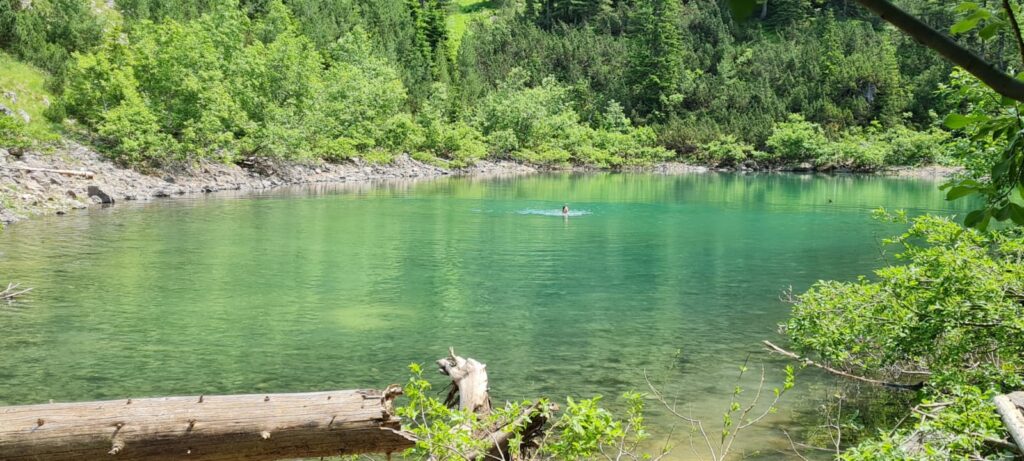 Hiking and cold water swimming lake in Kosovo's Rugova gorge mountains.