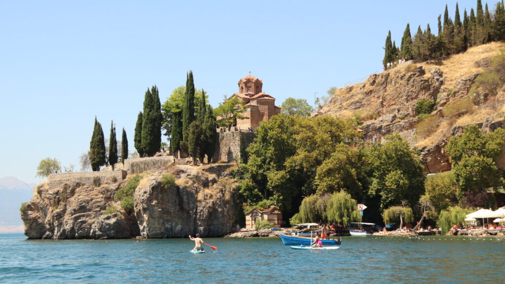 Paddleboarding on Lake Ohrid in North Macedonia 