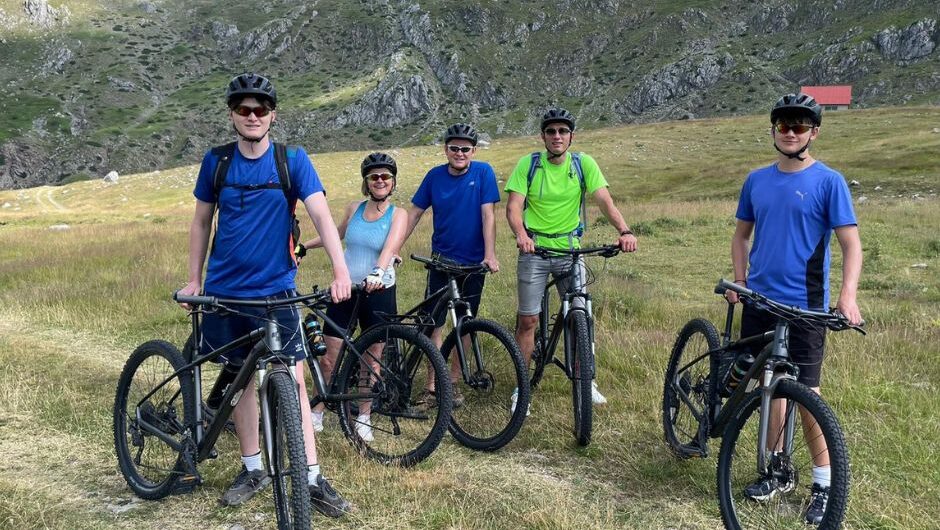 family adventure holidays with teens in the Balkans. A family doing mountain biking in Montenegro